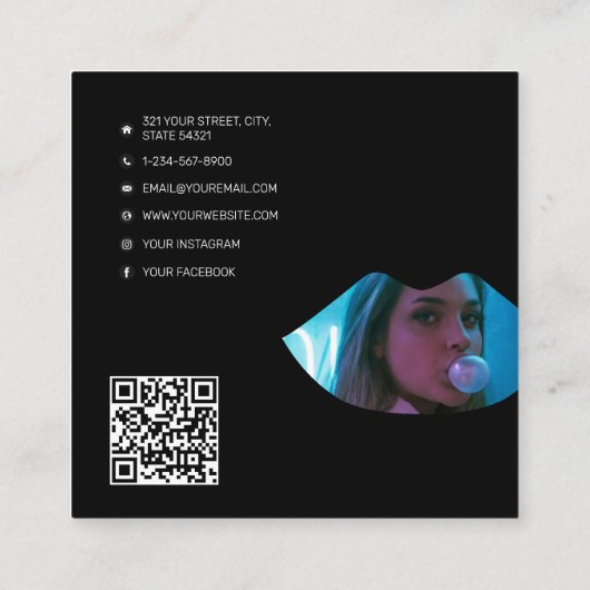 Carte De Visite Carré Script professionnel maquillage Artiste 2 lèvres p (Dos)