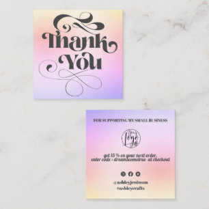 Carte De Visite Carré Script rétro cool dégradé violet ordre merci