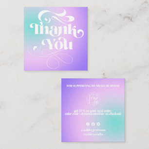 Carte De Visite Carré Script rétro cool dégradé violet ordre merci