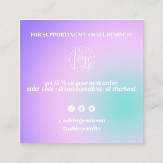 Carte De Visite Carré Script rétro cool dégradé violet ordre merci (Dos)