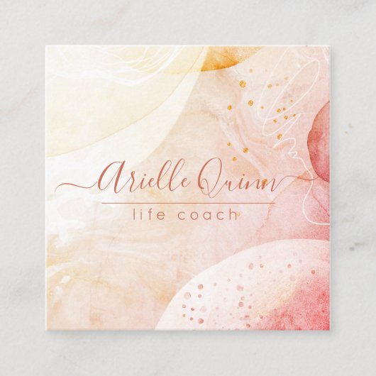 Carte De Visite Carré Script Rose de formes Abstraites d'aquarelle de l' (Devant)