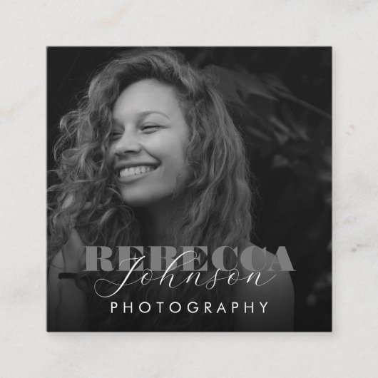 Carte De Visite Carré Script & Typographie noir blanc photo moderne (Devant)