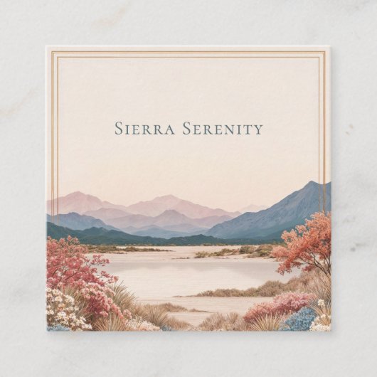 Carte De Visite Carré Serene Desert Bloom Landscape Gold Frame Rustic (Devant)