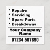 Carte De Visite Carré Service de chaudières Coordonnées (Dos)