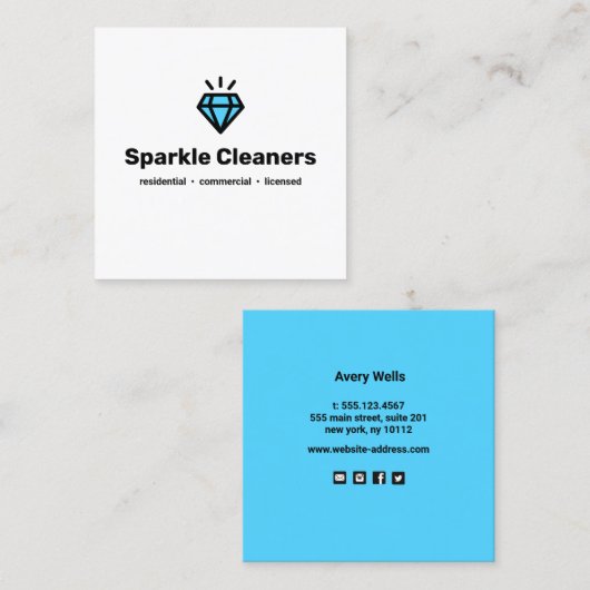 Carte De Visite Carré Service de ménage du logo diamant (Devant / Derrière)