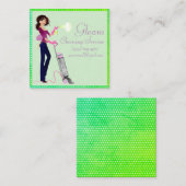 Carte De Visite Carré Service De Nettoyage À Point Polka Cute Dame (Devant / Derrière)