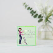 Carte De Visite Carré Service De Nettoyage À Point Polka Cute Dame (Debout devant)