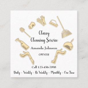 Carte De Visite Carré Service de nettoyage classique Logo Gold Maid Hous