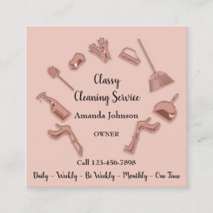 Carte De Visite Carré Service de nettoyage classique Logo Gold Maid Hous