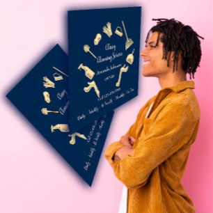 Carte De Visite Carré Service de nettoyage classique Logo Gold Maid Hous