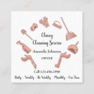 Carte De Visite Carré Service de nettoyage classique Logo Gold Maid Hous
