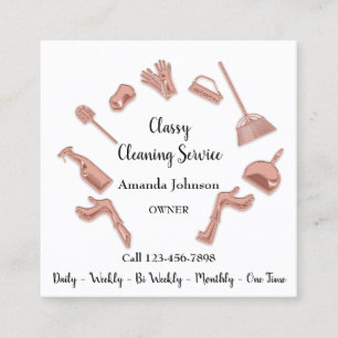 Carte De Visite Carré Service de nettoyage classique Logo Gold Maid Hous