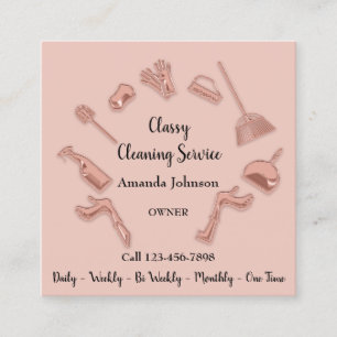 Carte De Visite Carré Service de nettoyage classique Logo Gold Maid Hous