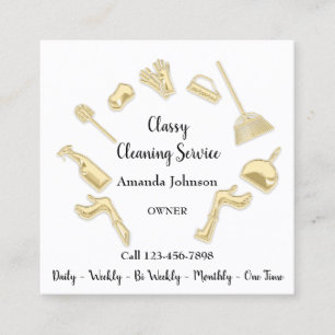 Carte De Visite Carré Service de nettoyage classique Logo Maid Gold Whit