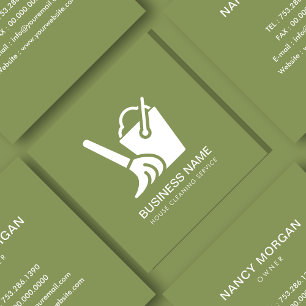Carte De Visite Carré Service de nettoyage de la maison Logo Sage Green