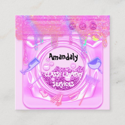 Carte De Visite Carré Service de nettoyage de lave-linge rose Code QR (Devant)