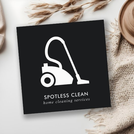 CARTE DE VISITE CARRÉ SERVICE DE NETTOYAGE EN VACUM SIMPLE BLANC NOIR