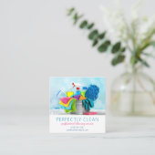 Carte De Visite Carré Service de nettoyage Fournitures ménagères (Debout devant)