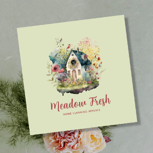 Carte De Visite Carré Service De Nettoyage Maison Cute Floral