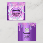 Carte De Visite Carré Service de nettoyage QRCode Laundy Drips Soap Viol (Devant / Derrière)