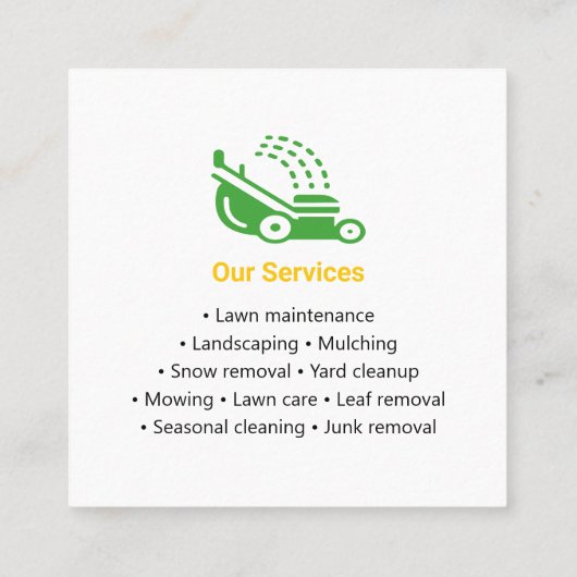 Carte De Visite Carré Service de pelouse vert et jaune Récupération mode (Dos)