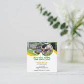 Carte De Visite Carré Service de pelouse vert et jaune Récupération mode (Debout devant)