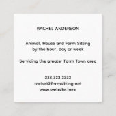 Carte De Visite Carré Service de rangement pour animaux de ferme (Dos)