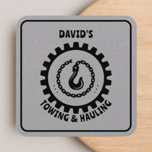 Carte De Visite Carré Service professionnel de remorquage noir et gris