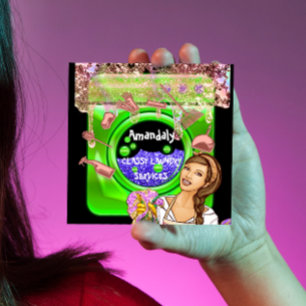 Carte De Visite Carré Services de nettoyage de lave-linge QRCode vert