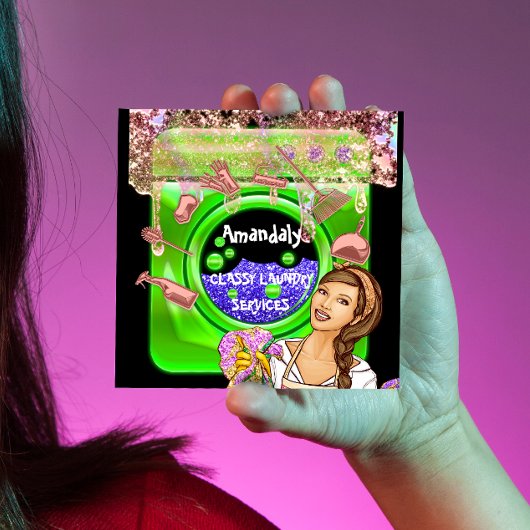 Carte De Visite Carré Services de nettoyage de lave-linge QRCode vert