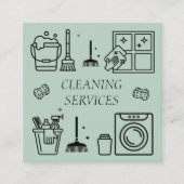 Carte De Visite Carré Services de nettoyage de logo Sage Green Commercia (Devant)