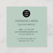 Carte De Visite Carré Services de nettoyage de logo Sage Green Commercia (Dos)