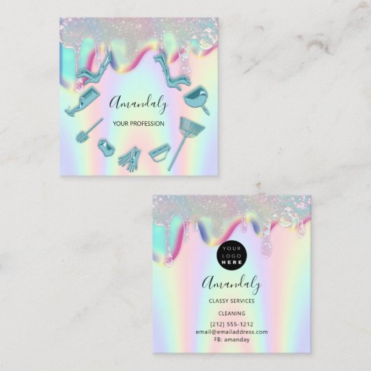 Carte De Visite Carré Services de nettoyage de maison domestique Logo Ho (Devant / Derrière)