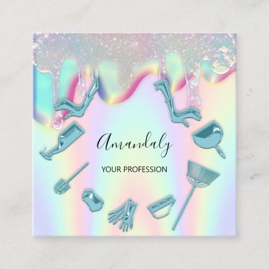 Carte De Visite Carré Services de nettoyage de maison domestique Logo Ho (Devant)