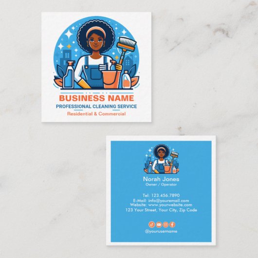Carte De Visite Carré Services de nettoyage Entretien ménager (Devant / Derrière)
