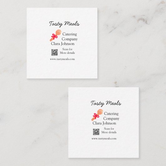 Carte De Visite Carré Services de restauration ajouter nom QR code site  (Devant / Derrière)