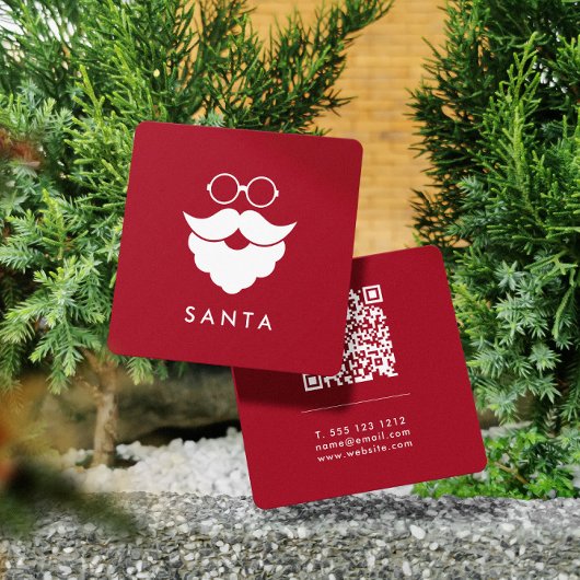 Carte De Visite Carré Services Santa Rouge Foncé Code QR Minimal Cool Fu