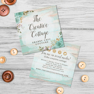 Carte De Visite Carré Shabby Chic Floral Bois Rustique Médias sociaux Ic