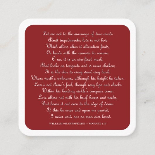 Carte De Visite Carré Shakespeare's Sonnet 116 Square Magnet (Devant)