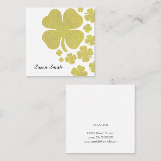 Carte De Visite Carré Shamrock en or Élégante bijouterie (Devant / Derrière)