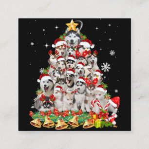 Carte De Visite Carré Siberian husky christmas tree lights dog