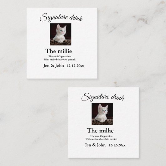 Carte De Visite Carré Signature boisson ajouter l'animal photo nom date  (Devant / Derrière)
