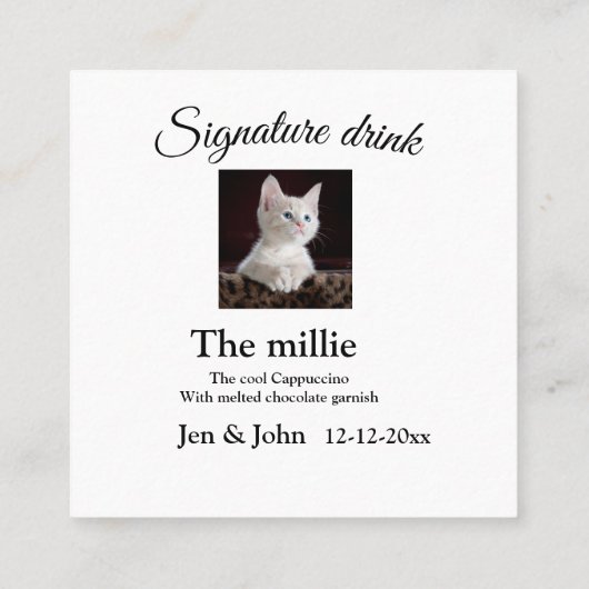 Carte De Visite Carré Signature boisson ajouter l'animal photo nom date (Dos)