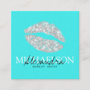 Carte De Visite Carré Signature d'artiste maquillage moderne turquoise
