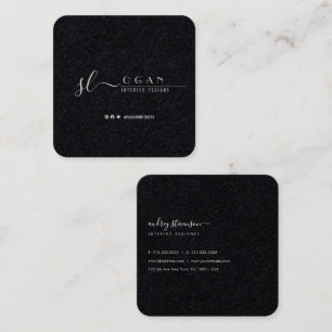 Carte De Visite Carré Signature professionnelle chic Noir de qualité su