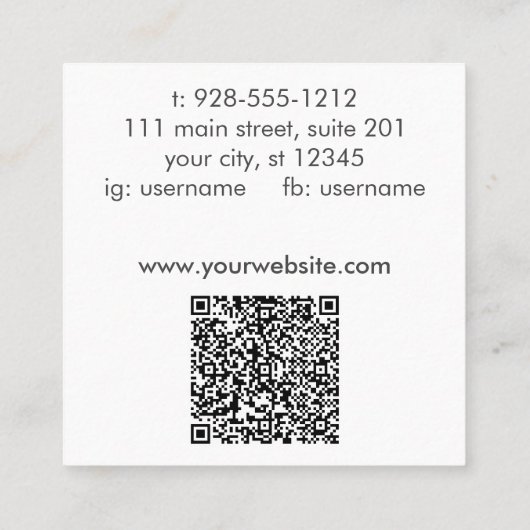 Carte De Visite Carré Signature Script Social Texté QR Code Salon (Dos)