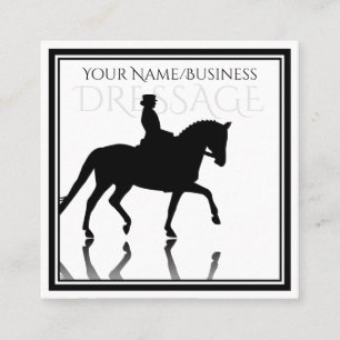 Carte De Visite Carré Silhouette Cheval Dressage avec Réflexion