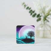 Carte De Visite Carré Silhouette de l'arbre et grande lune (Debout devant)