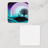 Carte De Visite Carré Silhouette de l'arbre et grande lune (Devant / Derrière)