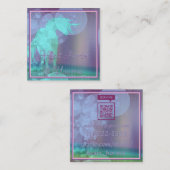Carte De Visite Carré Silhouette Unicorne (turquoise/violet) (Devant / Derrière)